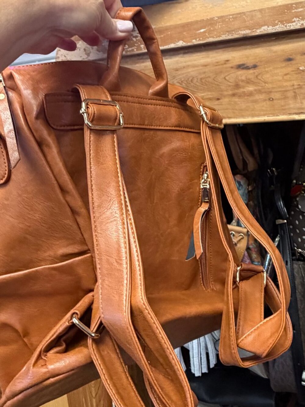 Camel Brown Convertible Faux Backpack Shoulder Bag Multicolor Woven Strap - Picture 3 of 6